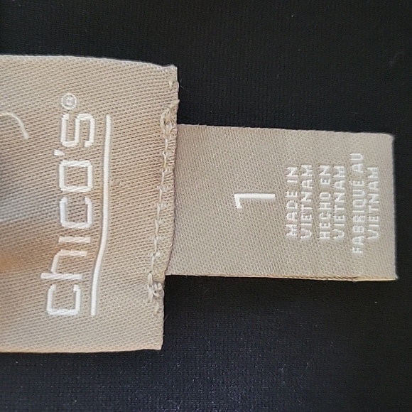 Chico's Black Ponte Knit Tulip Hem 3/4 Sleeve Tunic Top Size Medium/8 - Picture 4 of 5